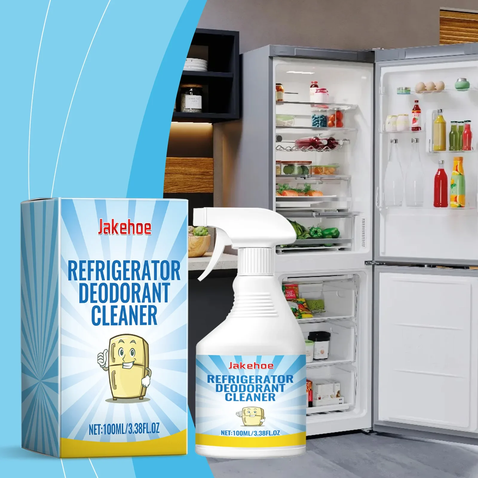 

Refrigerator Odor Remover Spray - Deep Clean Stains Deodorize Residue-Free Reduce Bacteria Fresh Scent Fridge Freezer Home