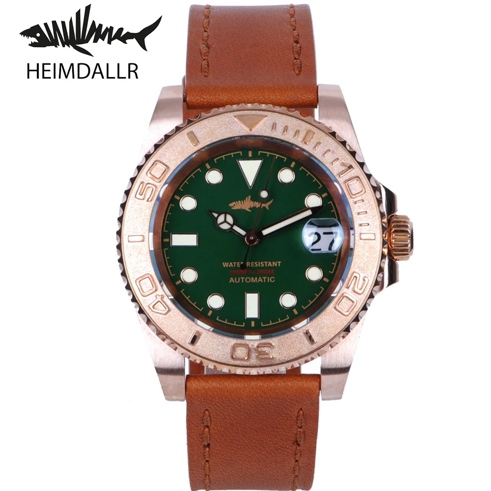 

Heimdallr Men's Bronze Vintage Wristwatch Green/Black Dial Sapphire Glass CUSN8 Brass Case NH35 Automatic Movement 30Bar C3 Lume