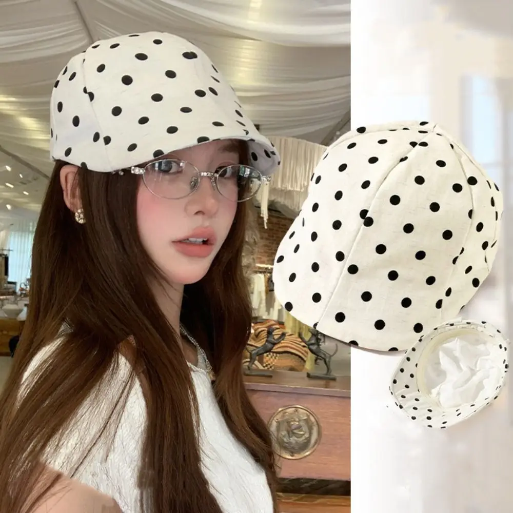 Retro Y2k Polka Dot Beret Thin Dot Leopard Forward Cap Korean Style Visor Newsboy Cap Ladies