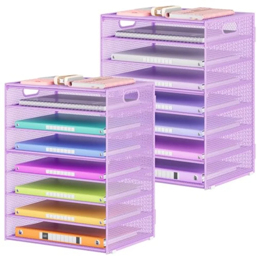 

Office Desk File Organizer, Letter Tray Paper Organizer with Handle, Including 5 Adjustable Slide Trays for Organizing Desk Wor