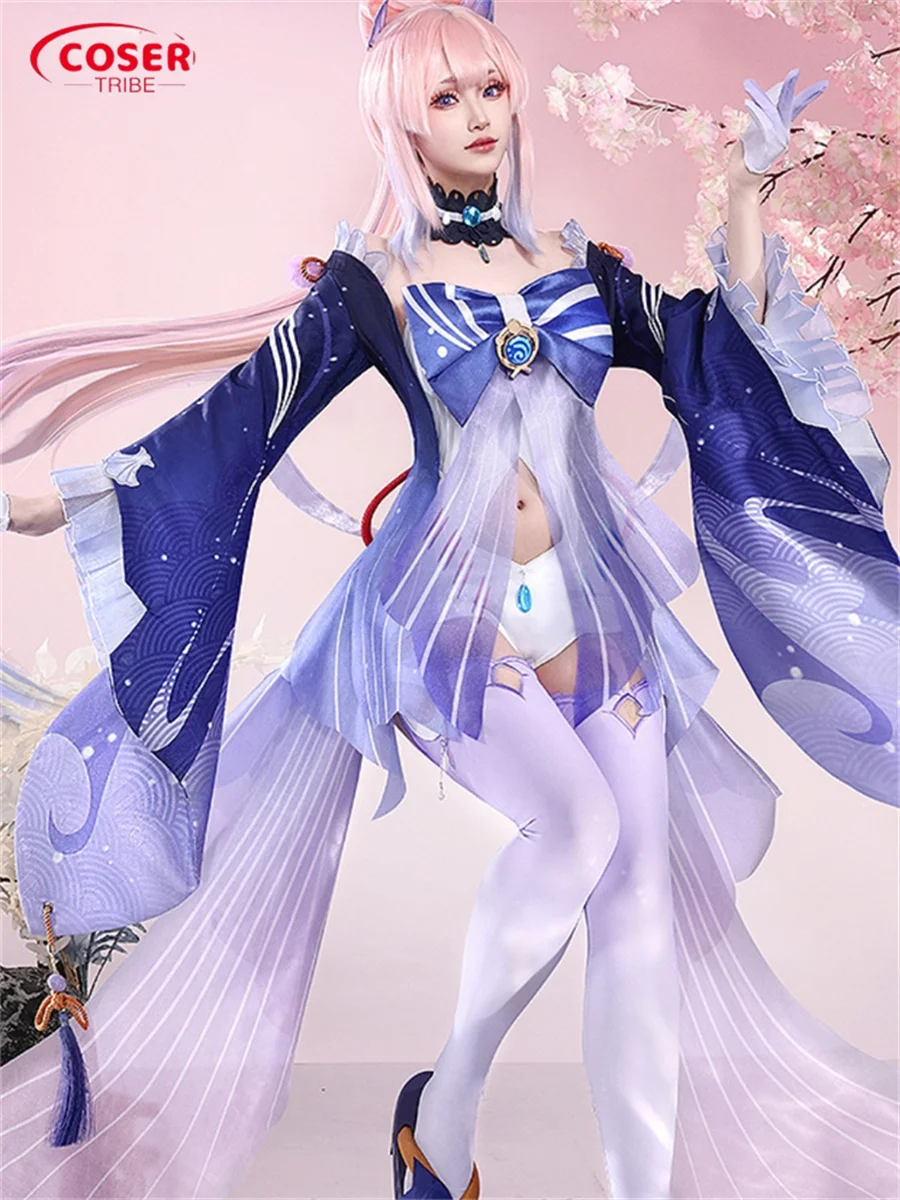 COSER TRIBE Anime Game Genshin Impact Sangonomiya Kokomi Ceremonial Dress   Halloween Carnival Role CosPlay Costume Complete set