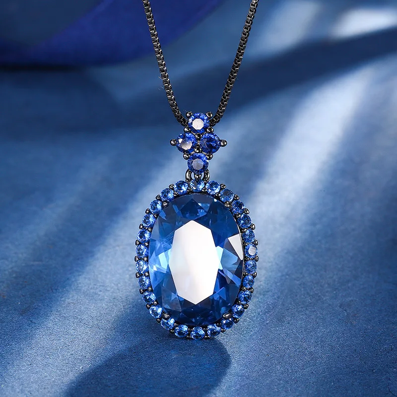 Exquisite Blue Round Gemstone Jewelry Adjustable Ring Elegant Earrings Pendant Necklace Women Prom Night Delicate Jewelry Gift