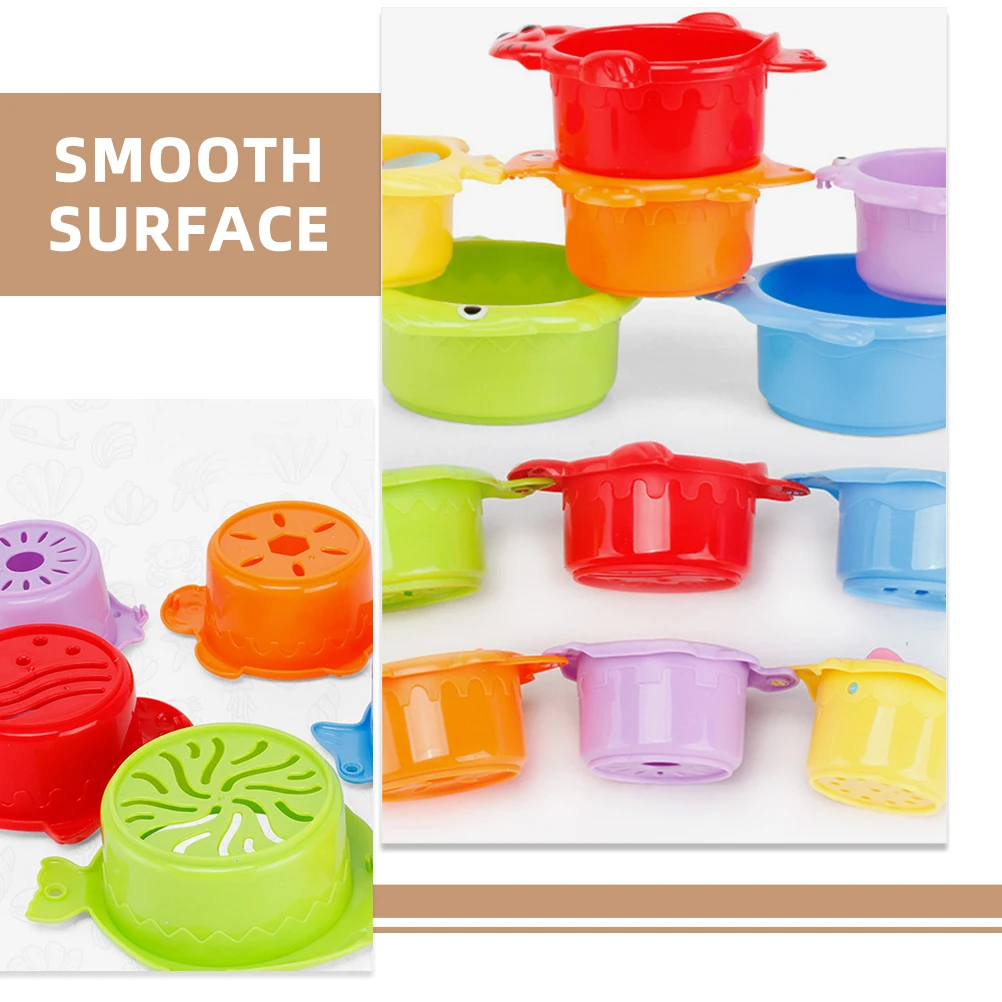 6 ชิ้นชายหาดที่มีสีสันซ้อนถ้วยของเล่นเด็กสําหรับทารกเด็กซ้อนกันได้พลาสติกซ้อนเด็กวัยหัดเดินพลาสติกซ้อนเด็กใหม่