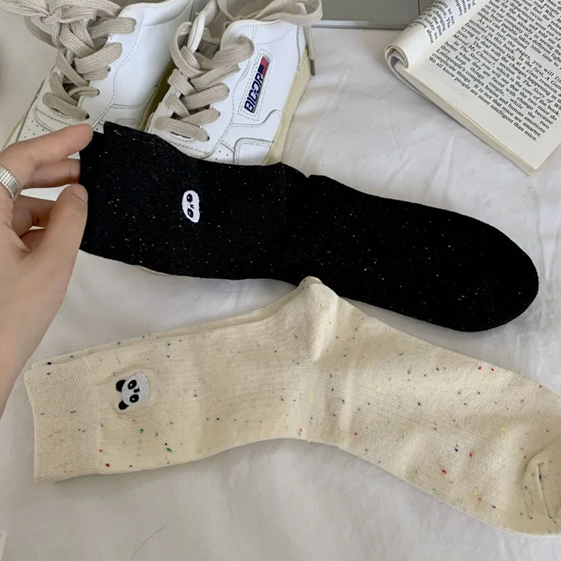 

Women's Panda Socks Mid Length With Lovely Panda Embroidery Socks Funny Ins Trendy Cute Solid Color Four Seasons Casual Socks