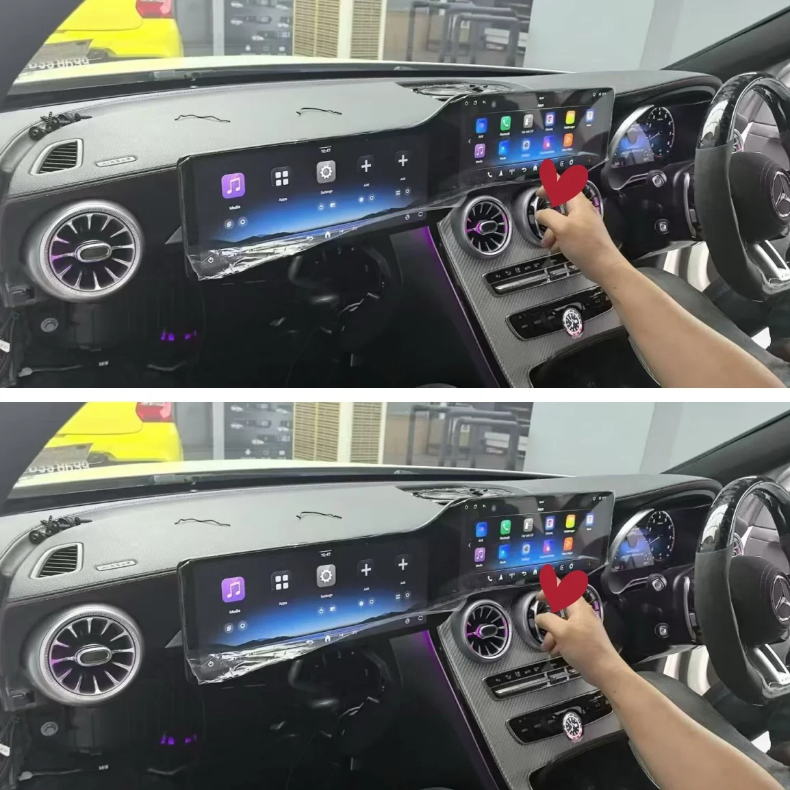 RHD Android14 Auto Car Radio For Mercedes Benz C Class W205 / GLC 2015-2022 Dual Screen Carplay Stereo Multimedia Player DSP