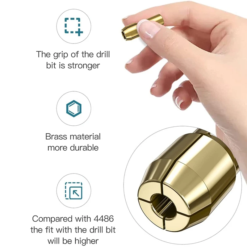 10Pcs Brass Collet For Dremel,Replacement 4485 Quick Change Rotary Drill Nut Tool Set 0.8/1.2/1.5/1.8/ 2.0/2.4/3.0/3.2Mm