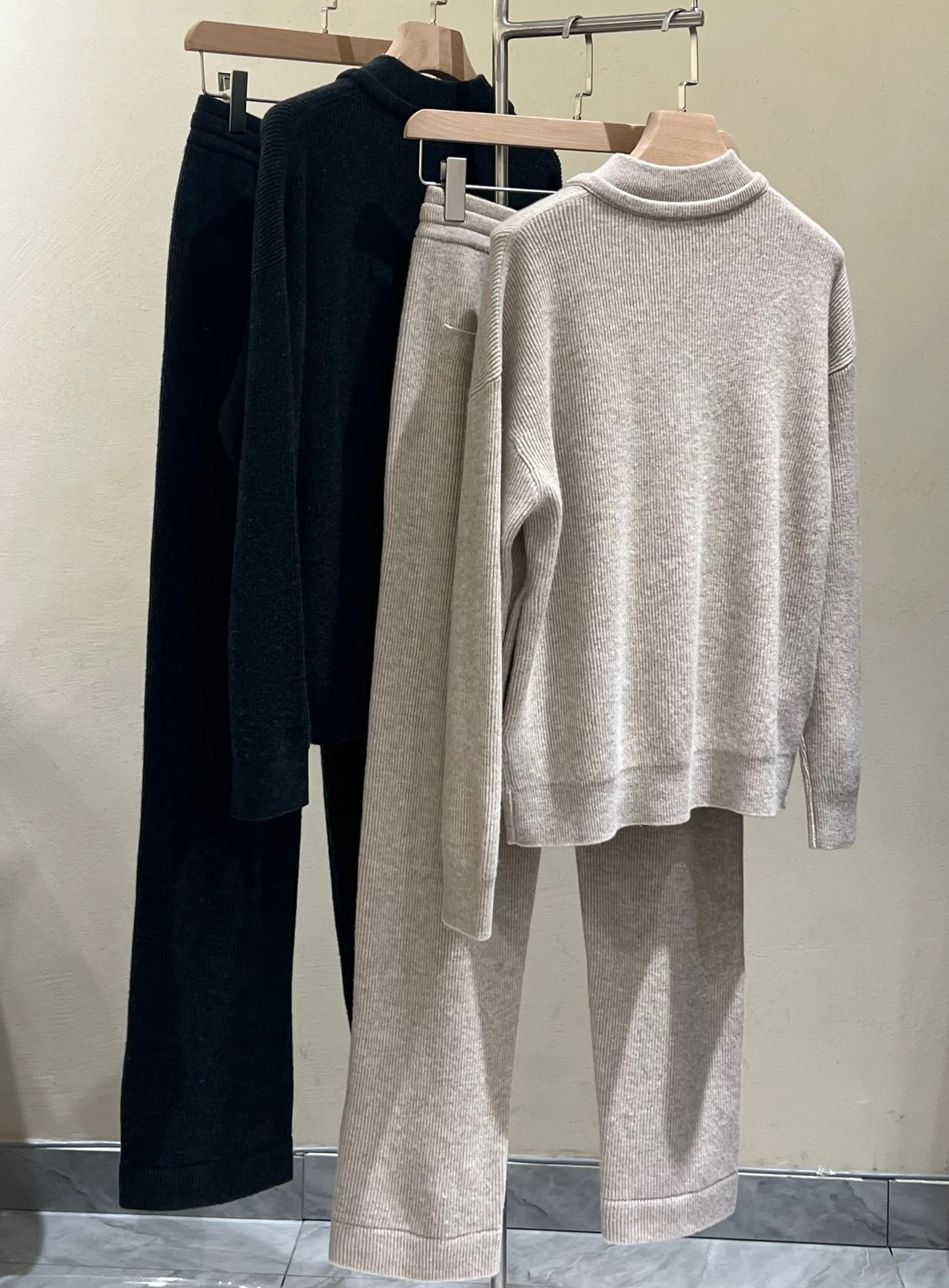 Women's Autumn 2024 Wool Sweatshirts Sweater + Stretch Knit Trousers Suit Pullover Sweater Pants Two Piece Set