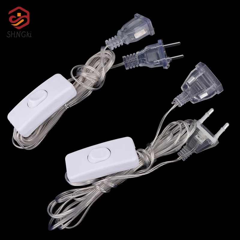 Plug Extender Wire com interruptor, UE e EUA Plug, LED String Light, casamento e decoração de Natal, luzes LED guirlanda, 1PC