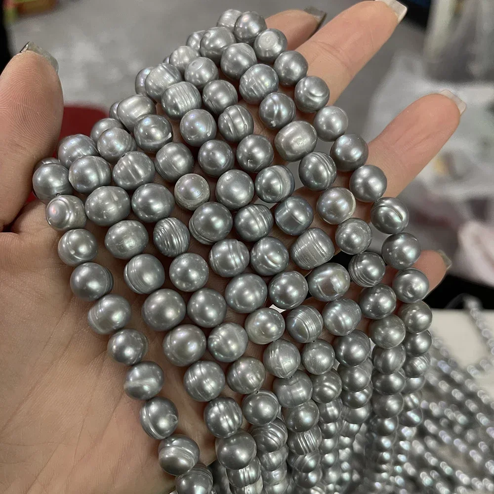 9-10mm 3A Natural Freshwater Pearl Gray Nearround 100%Exquisite Gift Women Bead Jewelry Making DIY Necklace Bracelet Accessories