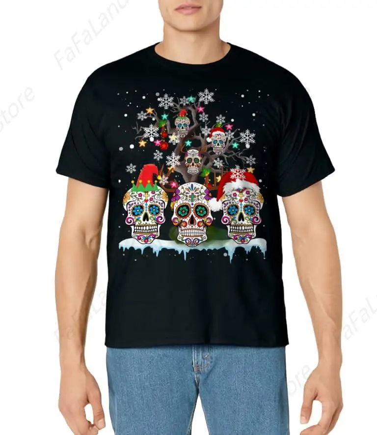 Christmas Sugar Skull On Tree Funny Santa Sugar Skull Gifts T-Shirt