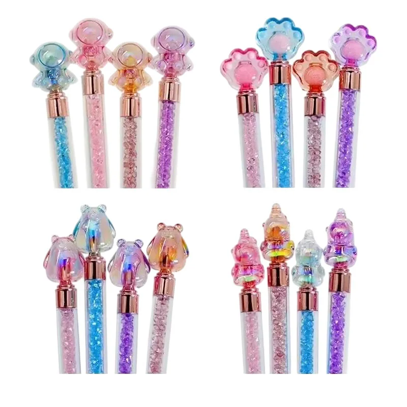 20Pcs/Lot Cute Kawaii Paw Unicorn Bear Crystal Rotate Ballpoint Pens Blue Ink Pen School Office Signature Pen School Stationery