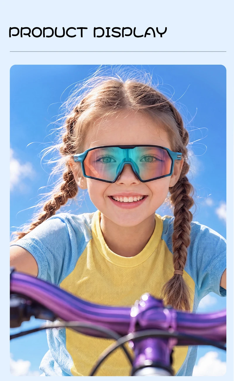 WEST BIKING Photochrome Fahrradbrille für Jungen und Mädchen, TR90 Sportsonnenbrille, UV400, mit flexiblem Rahmen und verstellbarem Nasenpolster – Detail 16
