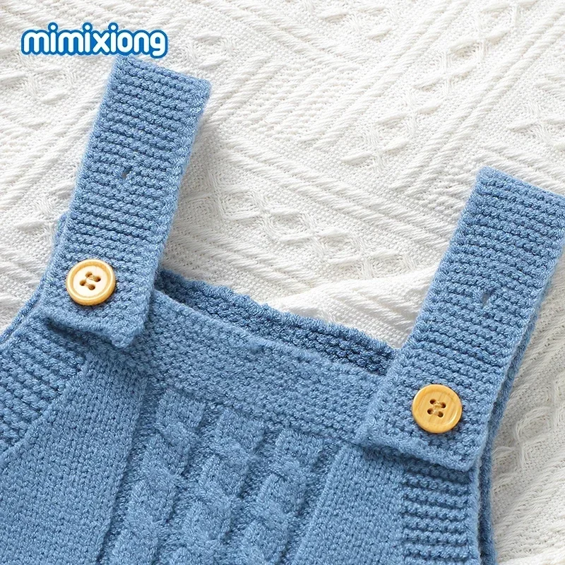 Boys Girls Strap Jumpsuits Outfits 0-18m Toddler Netural Playsuits One Pieces Newborn Baby Rompers Blue Sleeveless Knit Infantil