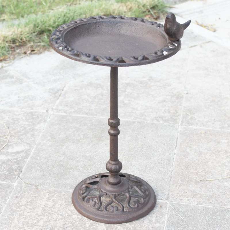 

Rustic Brown Cast Iron Standing Bird Feeder Big With Hollow Round Bottom Base Farm House Accents Handmade Home Garden Bird Bath