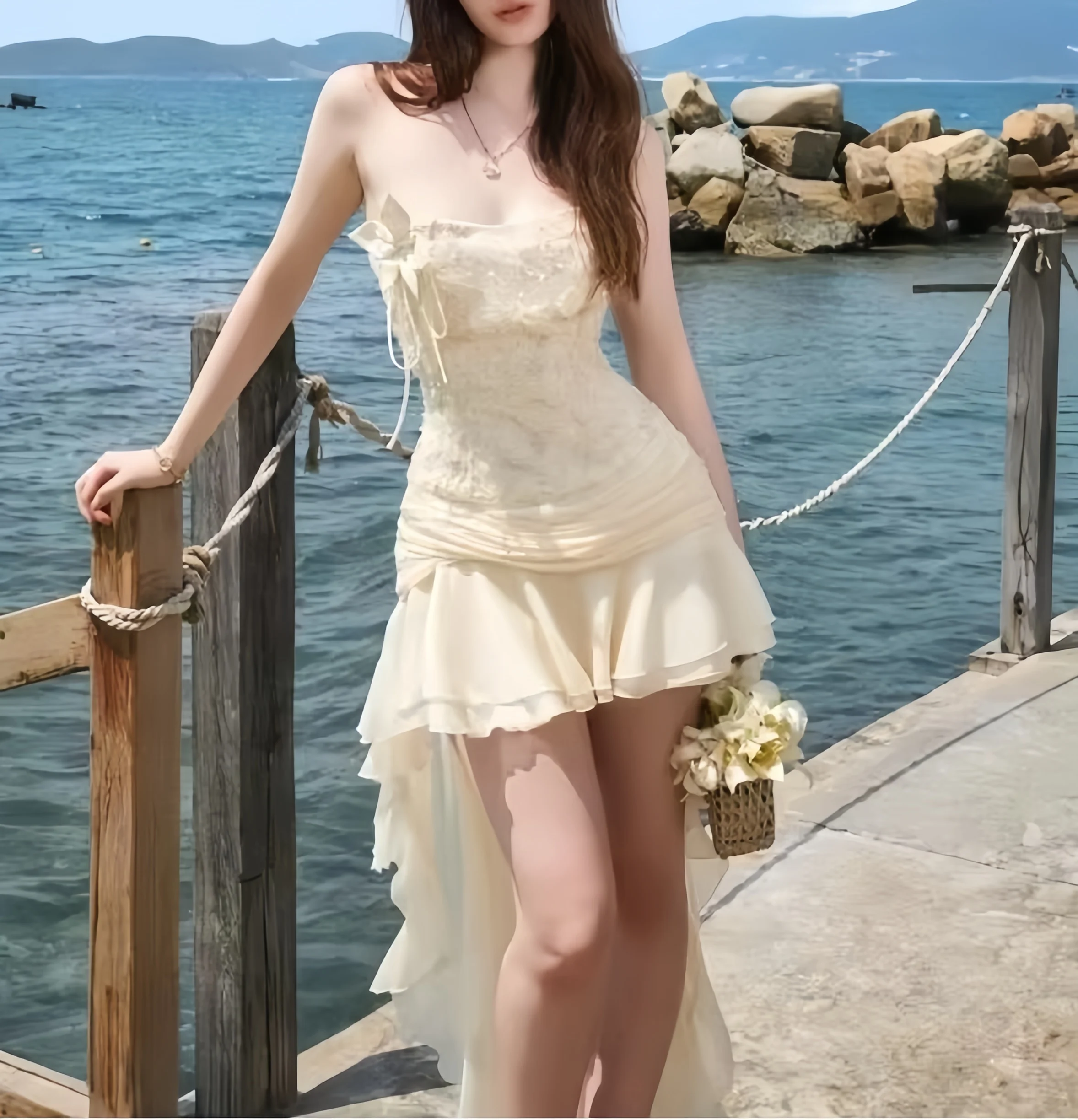 

Абрикосовое кружевное платье с вырезом-лодочкой, женское, без рукавов, для летнего отпуска, макси, облегающее, уличная мода, шикарная одежда для женщин