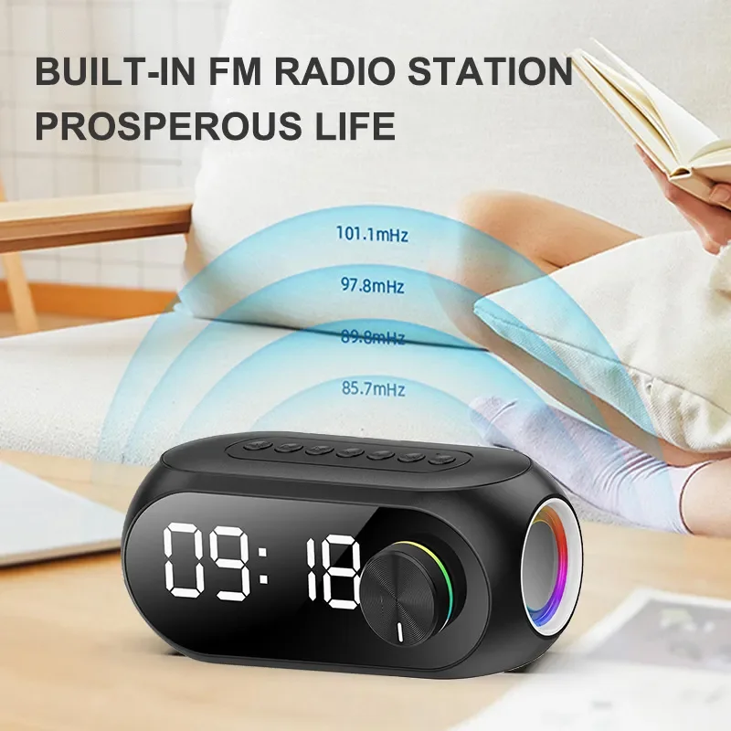 Mirror Alarm Clock Wireless Bluetooth Speaker Multifunction LED Display Stereo Subwoofer Home Decor Aux Music Player Audio Box