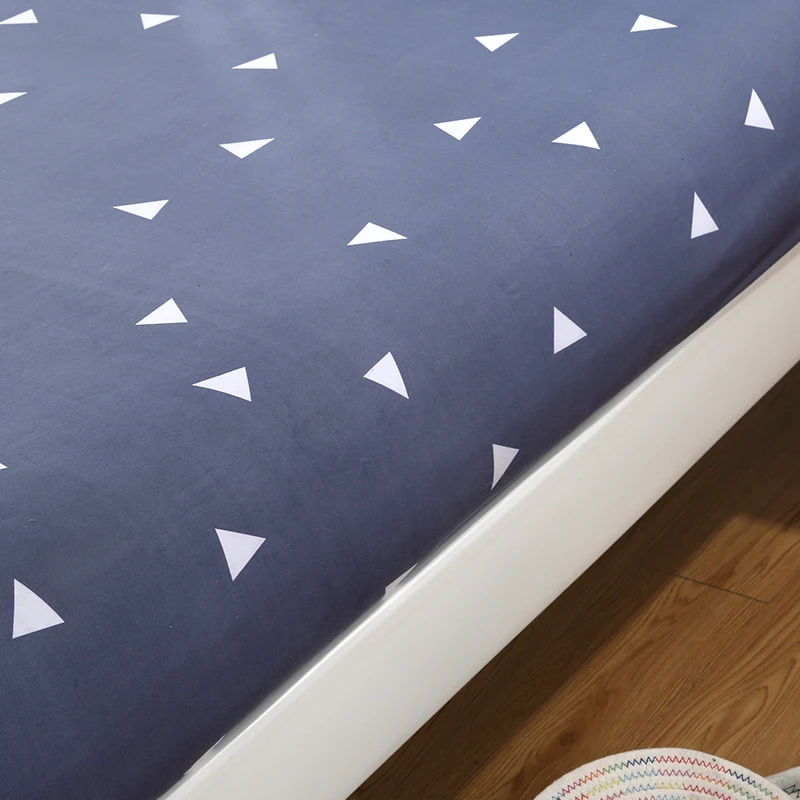 Triangular Pattern Fitted Sheet Set Geometric Mattress Covers Protector Adjustable Non-slip Bed Fitted Sheets with Elastic Band