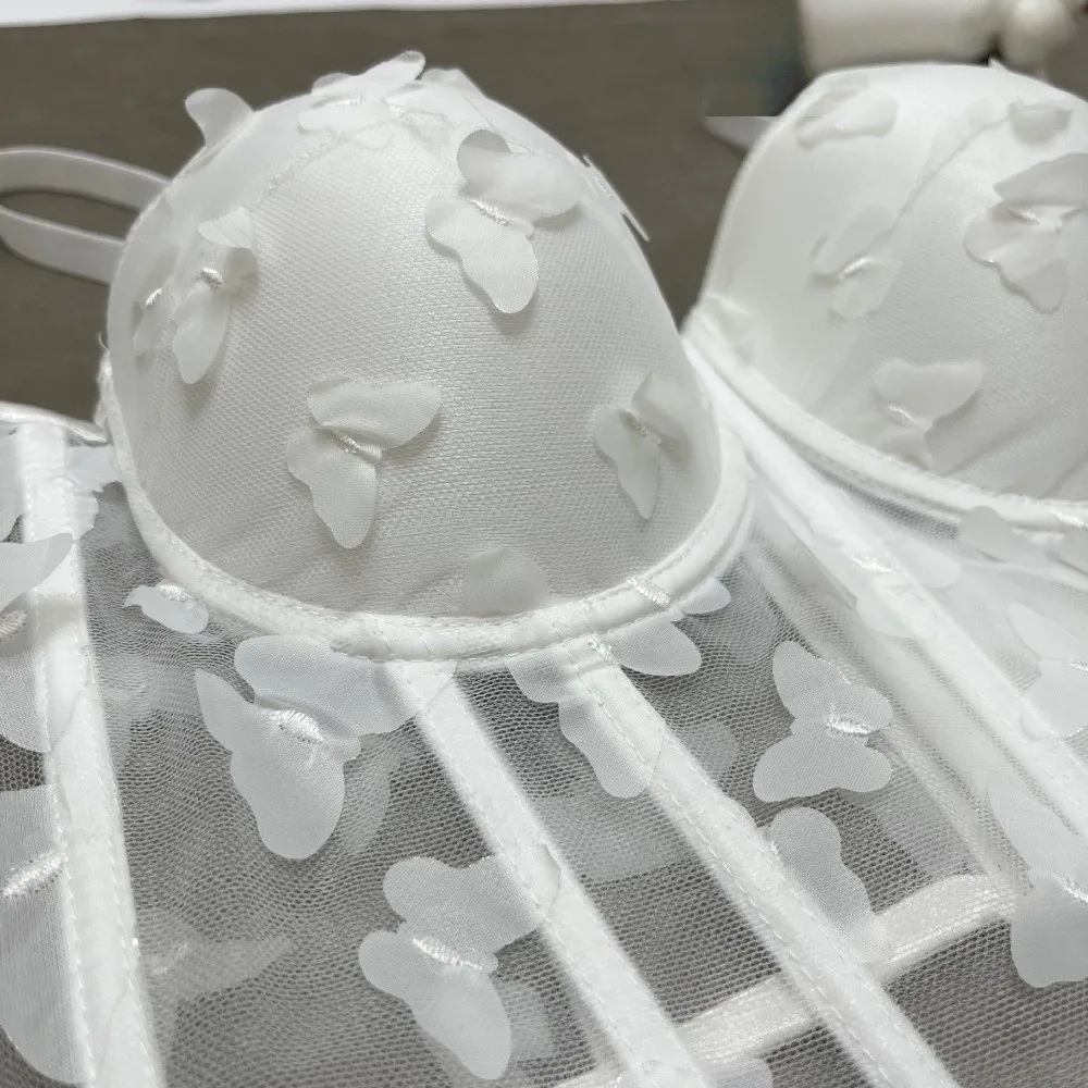 Corsé elástico de mariposa hueca, camisola transparente sin mangas, Tops cortos, ropa de calle, tanques, chaleco con tirantes para viaje