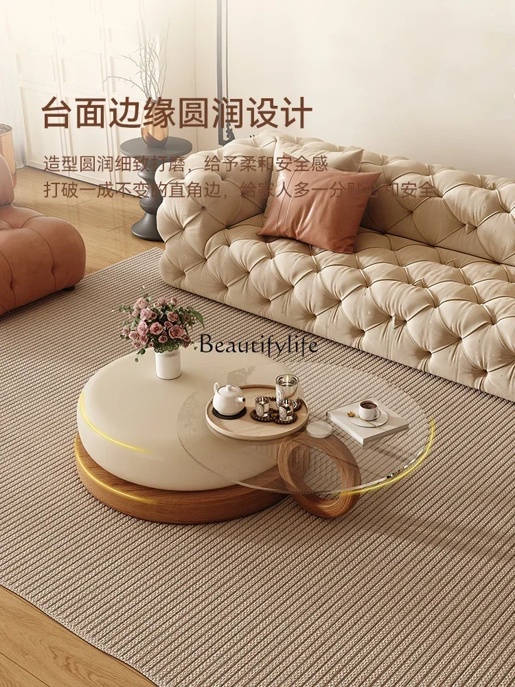 88.Cream Style Retro French Coffee Table Small Apartment Solid Wood Modern Simple round Tea Table