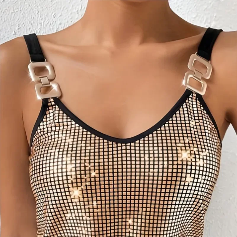 New Style Sequin Chain Camisole For Women Summer V Neck Glitter Tank Tops Fashion Loose Sexy Backless Party Vest Women's Tanks