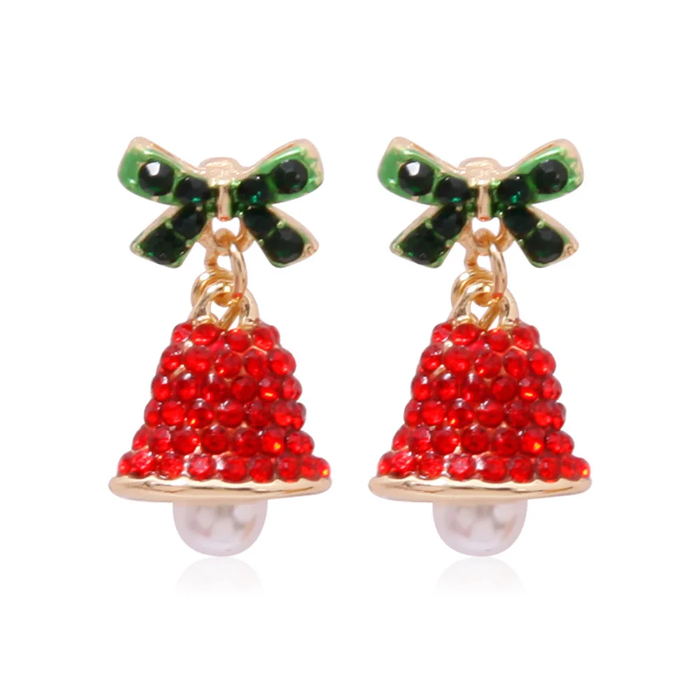 

Christmas Red Orb Ear Hook Sweet Green Bow Pearls Dangle Earrings For Women Girls Christmas Eve Festivals Party A gift