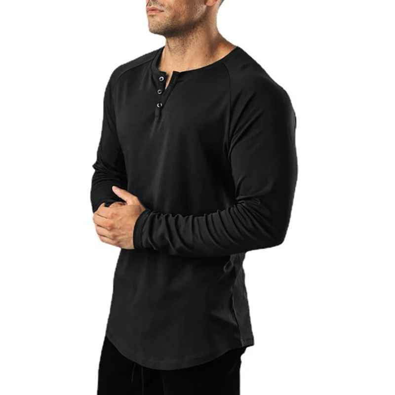 Plain Mens Casual Hip Hop Tops Slim Fit Long Sleeve V-neck T-Shirt Gym Bodybuilding Sport Cotton Shirts Fitness Muscle Clothing