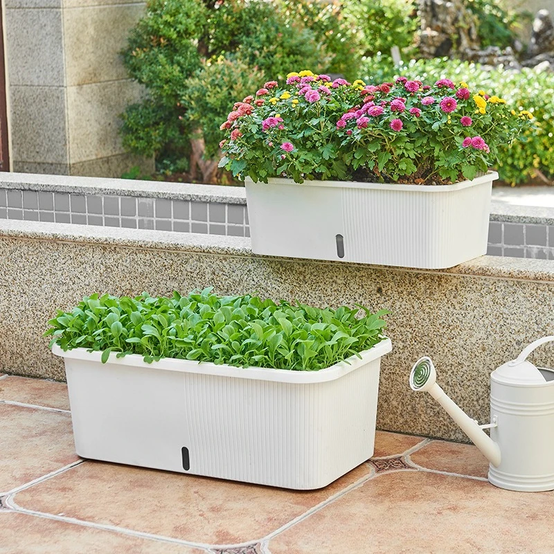 Rectangular Watering Vegetable Planter Large Capacity Lazy Flower Box Balcony Herb Tomato Growing Pot Garden Plant Container