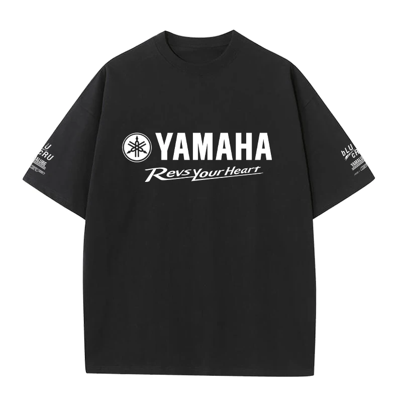Yamaha Men's Pure Cotton T-Shirt Hooded Racing Short Sleeve Casual Sporty Multi-Purpose Breathable Sweat-Wicking Large SizeShirt