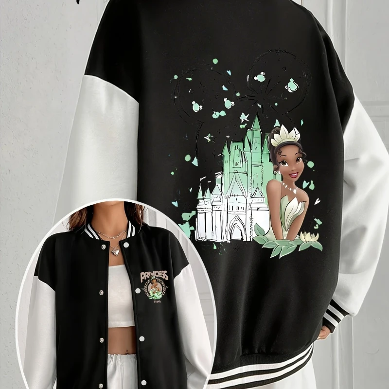 

Женская бейсбольная куртка с принтом принцессы Диснея, осенне-зимняя новая модная мужская и женская уличная одежда в стиле ретро
