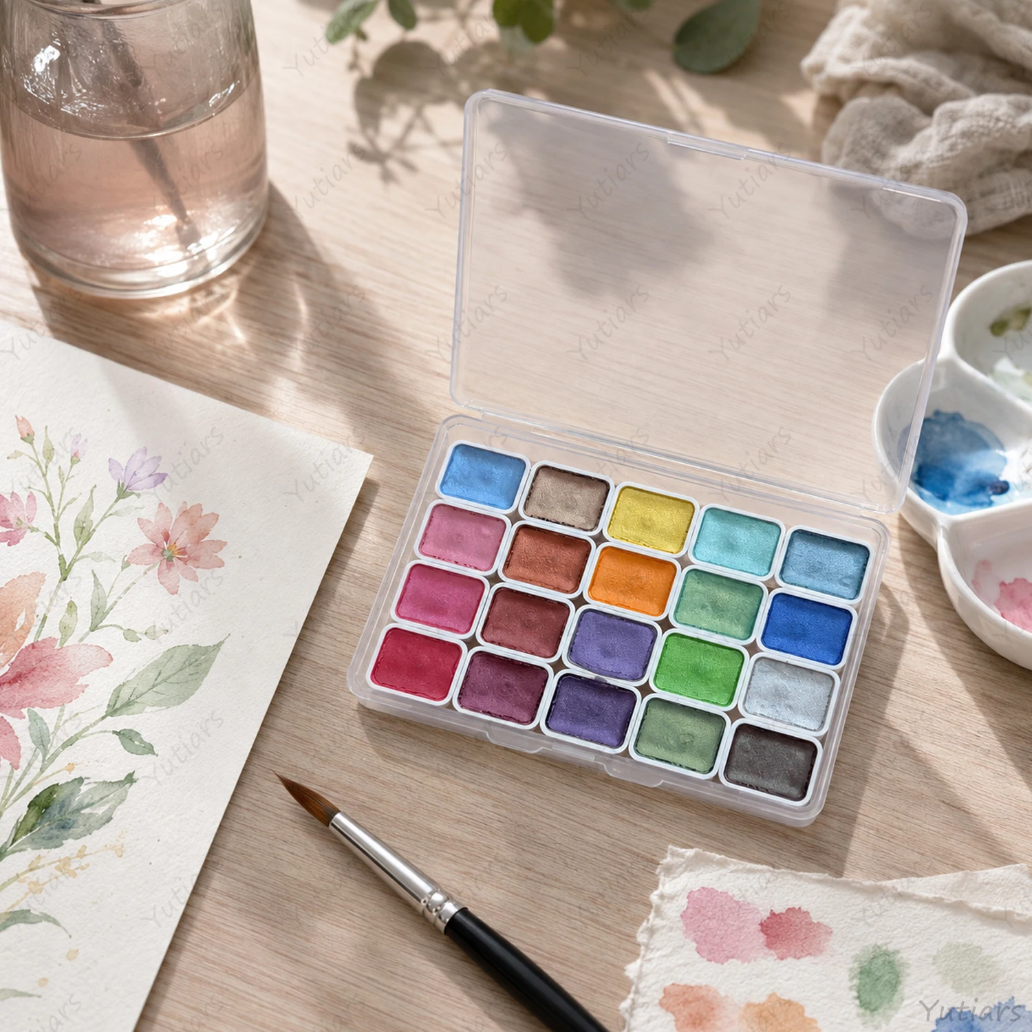 20-Farben-Aquarell-Malset, metallisches Aquarell-Farbset, glitzernde Aquarell-Farbbox – Detail 3