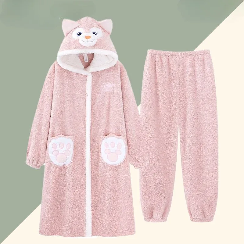 Kawaii new LinaBell peripheral nightgown autumn and winter warm and thickened sweet and cute Disney home wear set gift wholesale