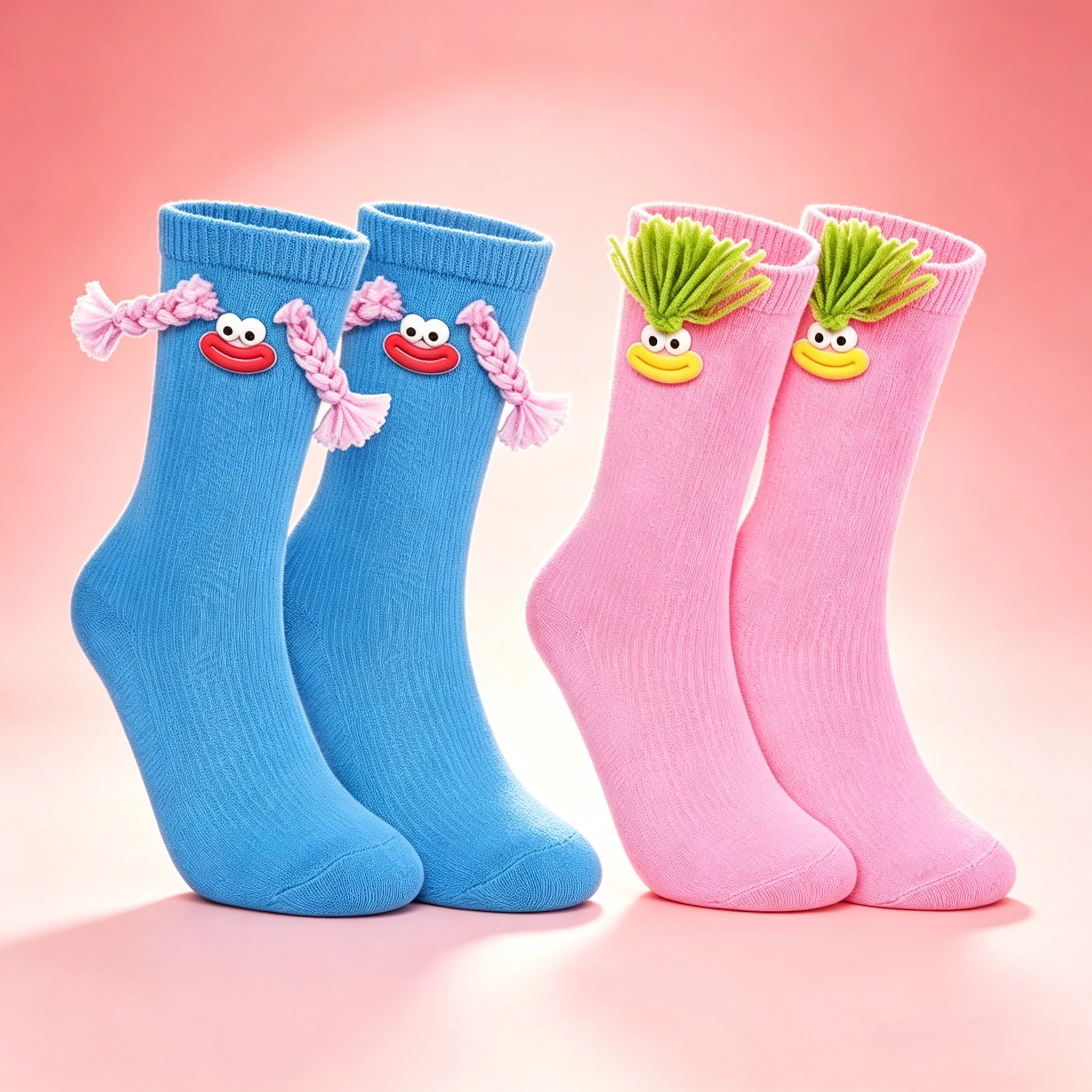 1-10Pairs Novelty Braided Hair Sausage Mouth Socks Funny Doll Color Block Socks for Girls Streetwear Daily Outfit Party Gift