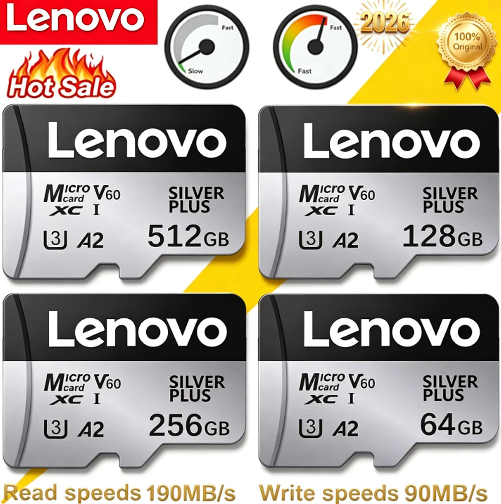 Lenovo Ultra Fast Micro SD Memory Card UHS-I A2 512GB/256GB/128GB/64GB for 4K Video Drone Gaming Nintendo Switch
