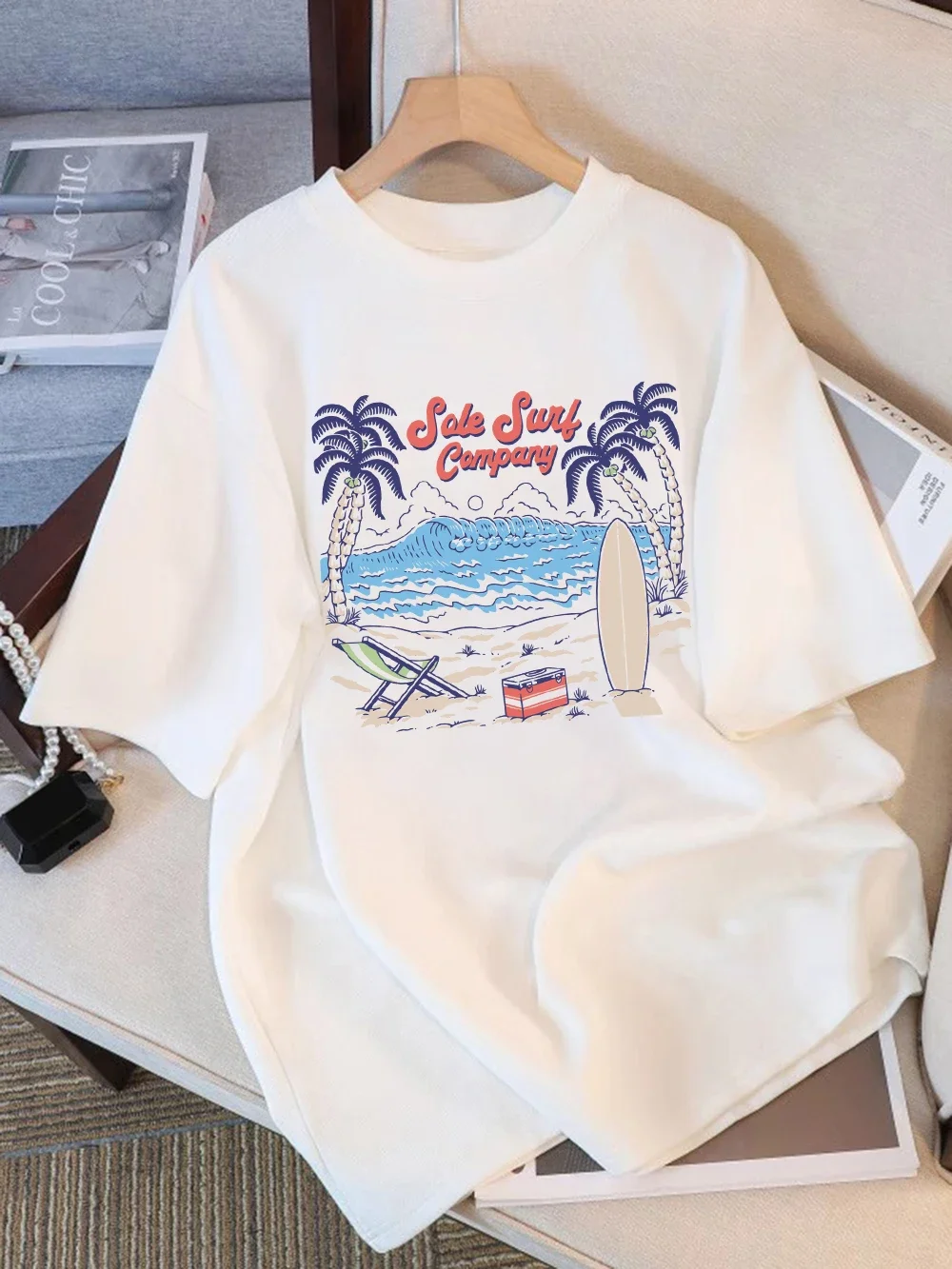 

Sale Surf Company Wave Coconut Tree Prints Women T-Shirt Summer crew neck T Shirt O-Neck Comfortable Tops Basic Women Clothes