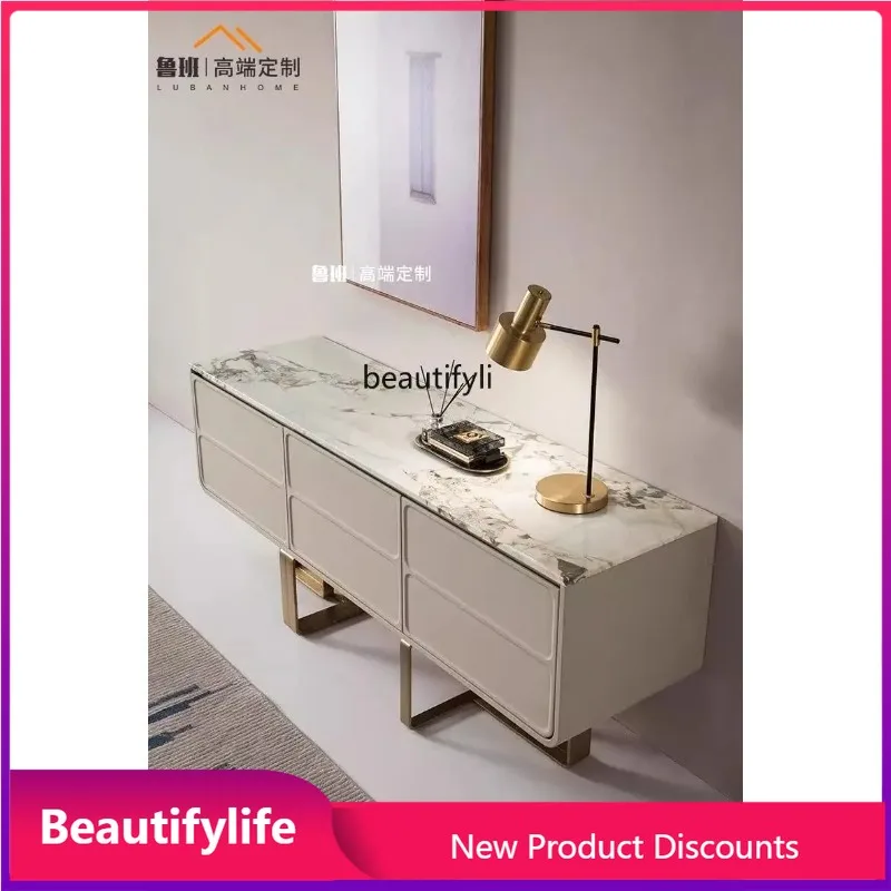 

2344 Итальянский светлый роскошный обеденный боковой шкаф из мрамора, высококачественная нержавеющая сталь, натуральный мрамор