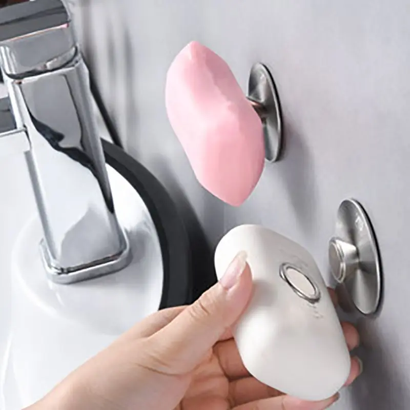 Stainless Steel Magnet Suction Soap Holder, Bathroom Punch-Free Wall Mounted Soap Shelf Wall Hanging Drain Rack Hook Soap Holder