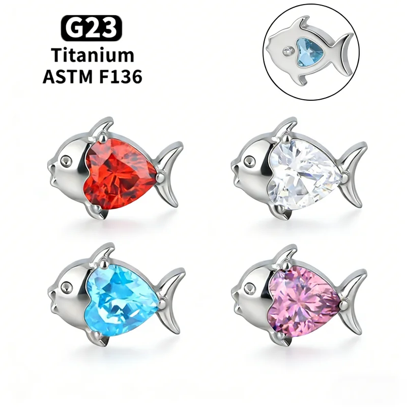 G23 Titan Delfin Lippenpiercing 16G Herz Zirkonia Labret Nasenstecker Tragus Helix Knorpel Ohrring - Schmuck für Nasenpiercing