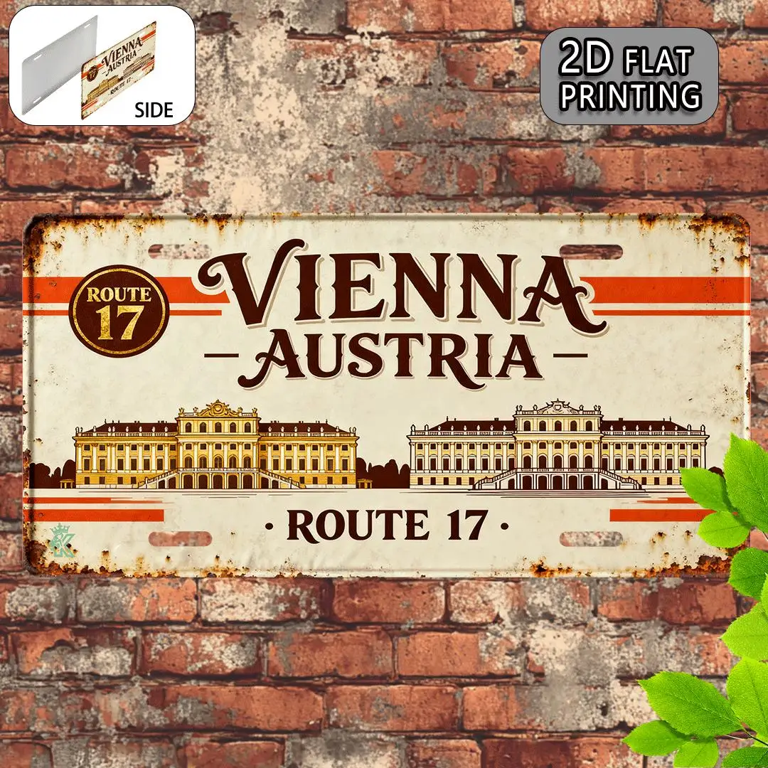 2D Flat, 1pc Vienna Vintage Metal Aluminum Sign License Plate, decorative sign, only for decoration, Travel Gifts, Souvenir Gift