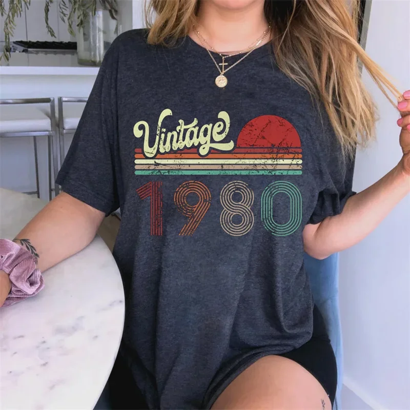 Vintage 1980 Women's Tees T-Shirts Tops Clothing Vintage Graphic T Shirt Women Summer Cotton Clothes Vintage 1980 80's T-shirts