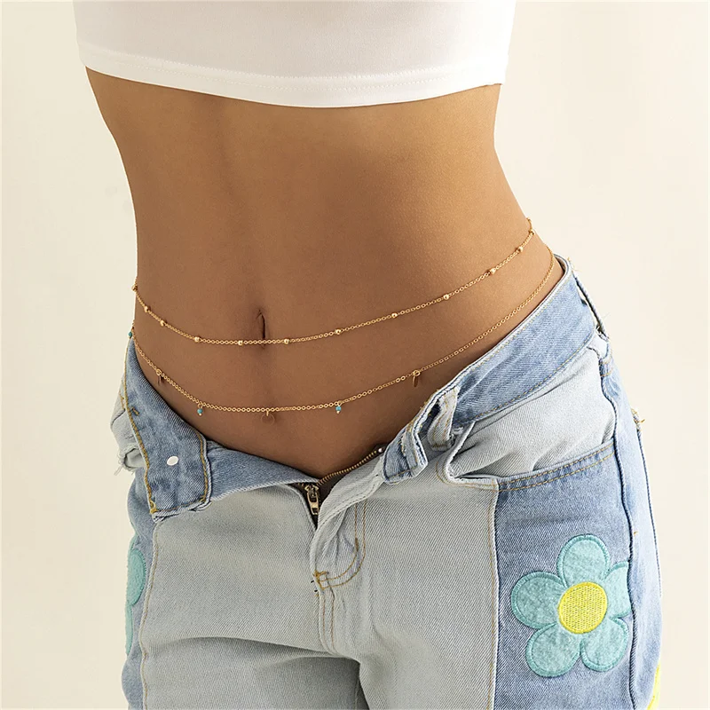 Sommer Boho mehr schicht ige Taille Perlen Frauen Mode geometrische Pailletten Bauch kette sexy Körper kette Schmuck