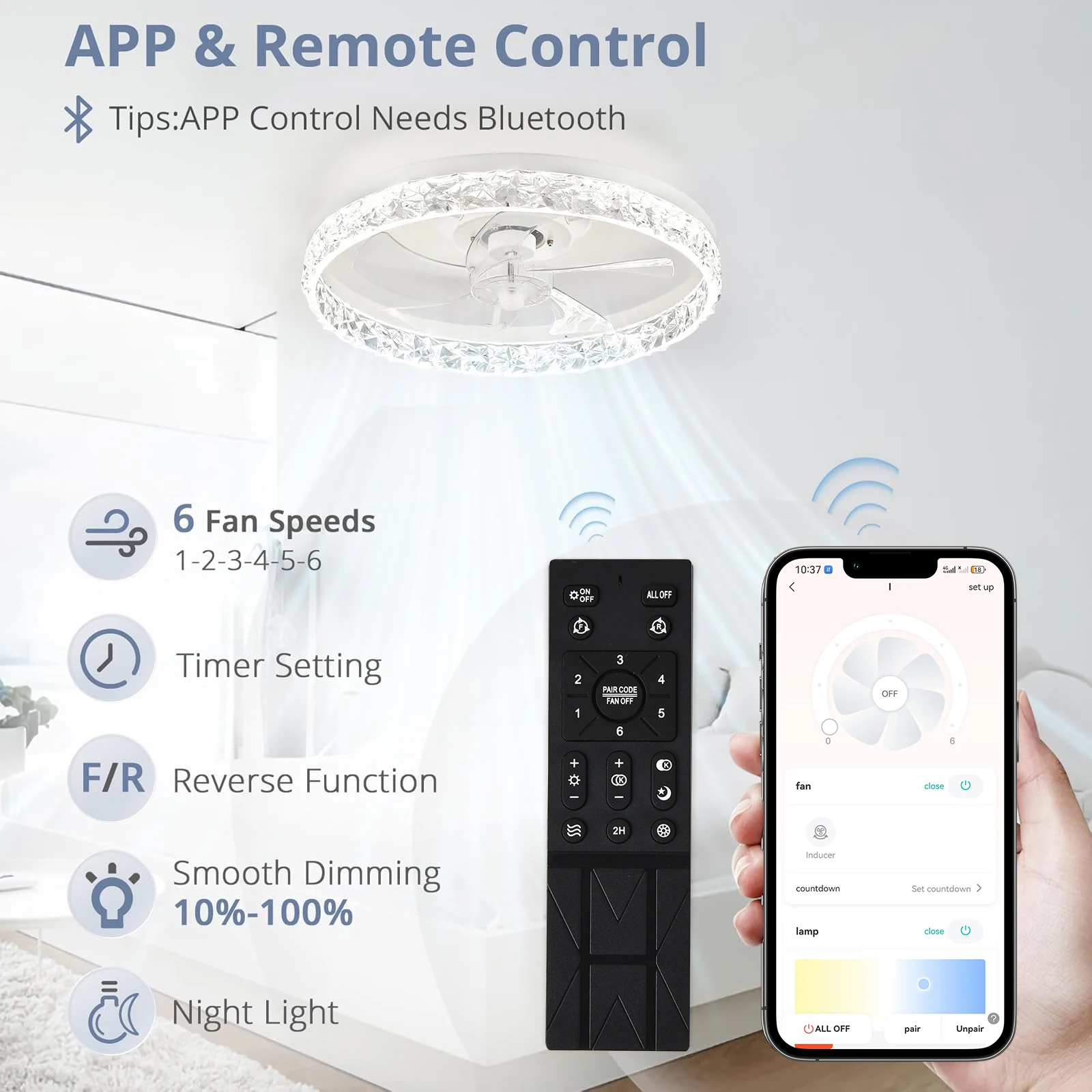 Plafoniera a LED ventilatore da soffitto moderno semplice casa camera da letto telecomando dimmerabile ventilatore 19.7 in