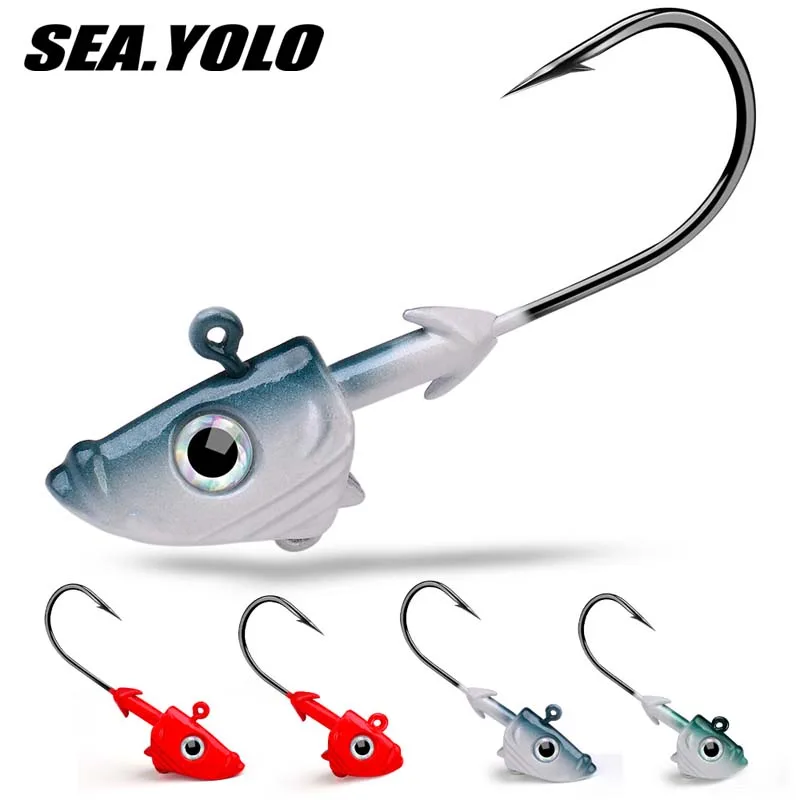 Sea.Yolo 21.5g/32.5g Fish Head Hook Fishing Hook Barbed Hook Jig 3D Eye Lead Head Hook For Bass Ocean Boat Fishing