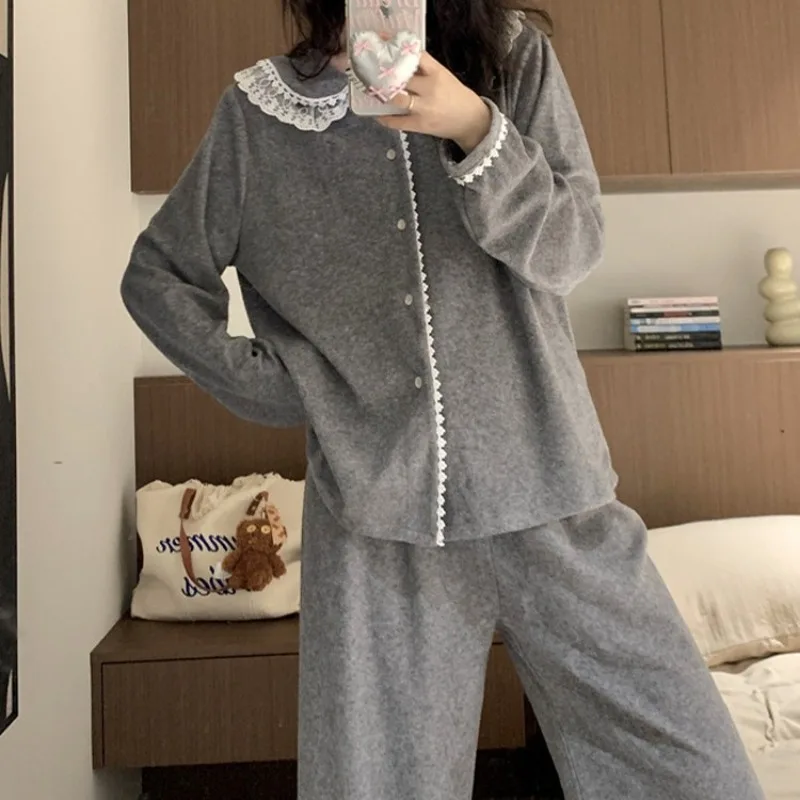 New Sweet Printed Long Sleeve Pajamas Women's Pants Home Set Pijamas Women Женская Пижама