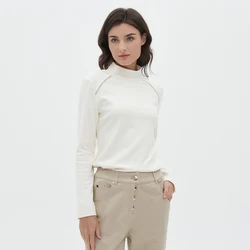 K1963W abbigliamento donna di lusso camicia base in cotone pettinato di fascia alta autunno nuova maglietta collo alto