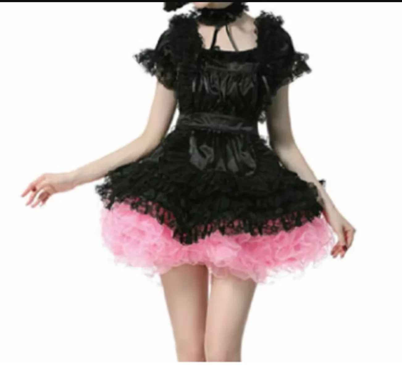 

New Hot Selling Sissy Adult Girl Role Play Crossdresser Party Girl V-Neck Satin Lace Daily Unisex Dress Fluffy Cute Dress Custom