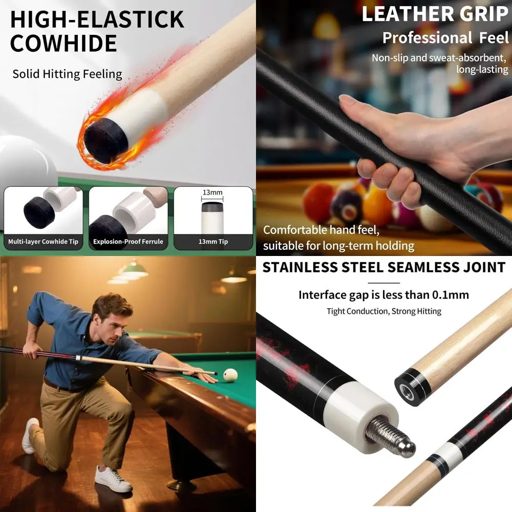 

Professional 4-Piece Billiard Cue Set, 18-21 oz, 1-58 Lengths, Canadian Maple, Ideal for Adults and Home Bars