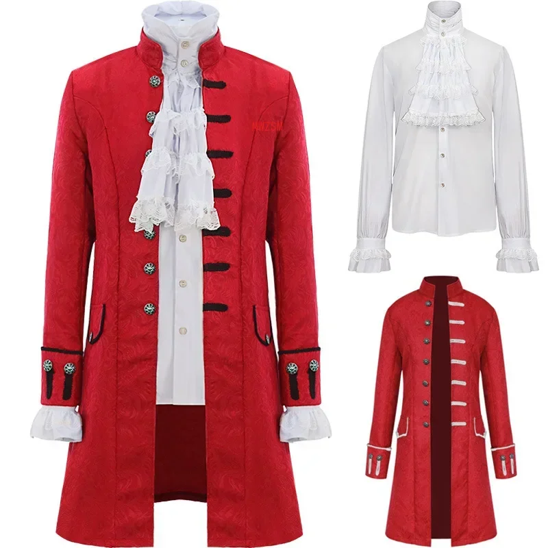 A Men Steampunk Trench Coat and Shirt Set Vintage Prince Overcoat Medieval Renaissance Jacket Victorian Edwardian Cosplay Costum