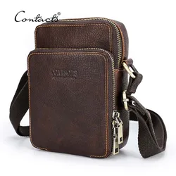 CONTACT'S Echtes Leder Männer Mini Umhängetasche Messenger Taschen Telefon Beutel Reisen Casual Kleine Schulter Tasche Männliche Handtasche