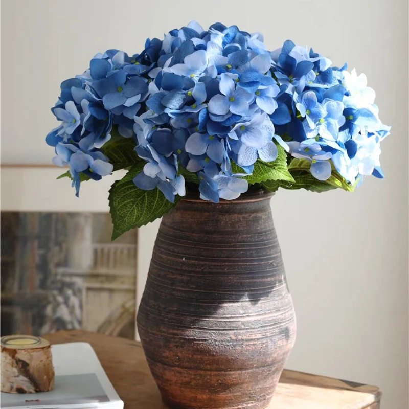 5 Heads Hydrangea 3D Artificial Flowers DIY Wedding Bridal Bouquet Large Blue Artificial Hydrangea Home Decoration Arrangement