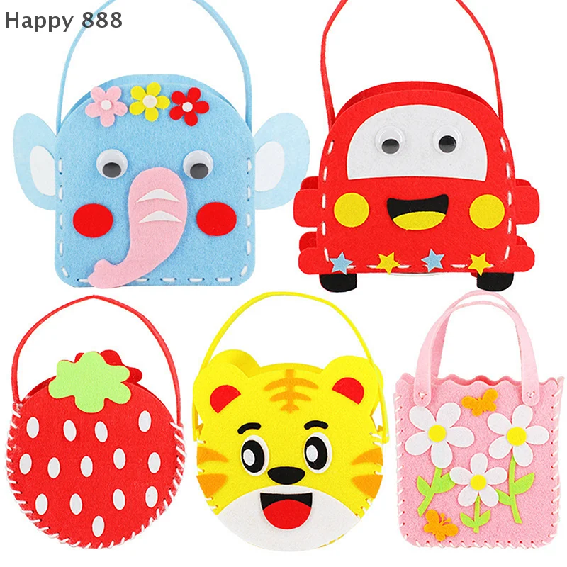 مجموعة خياطة يدوية من القماش غير المنسوج مكونة من 6 قطع للأطفال - لعبة حرفية تعليمية تتميز بحيوانات كرتونية وزهور وفراشات #2